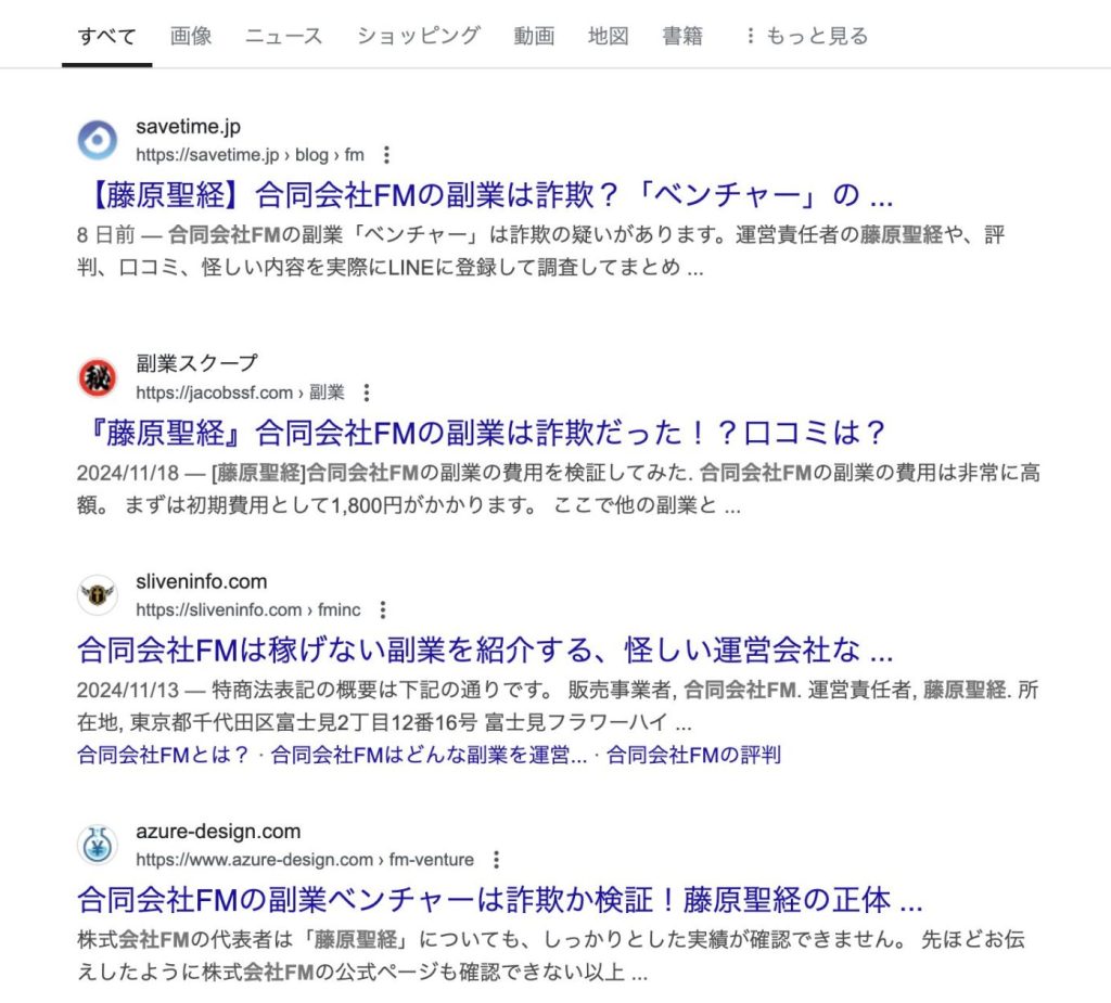 合同会社FM (藤原聖経)のgoogle検索結果スクリーンショット