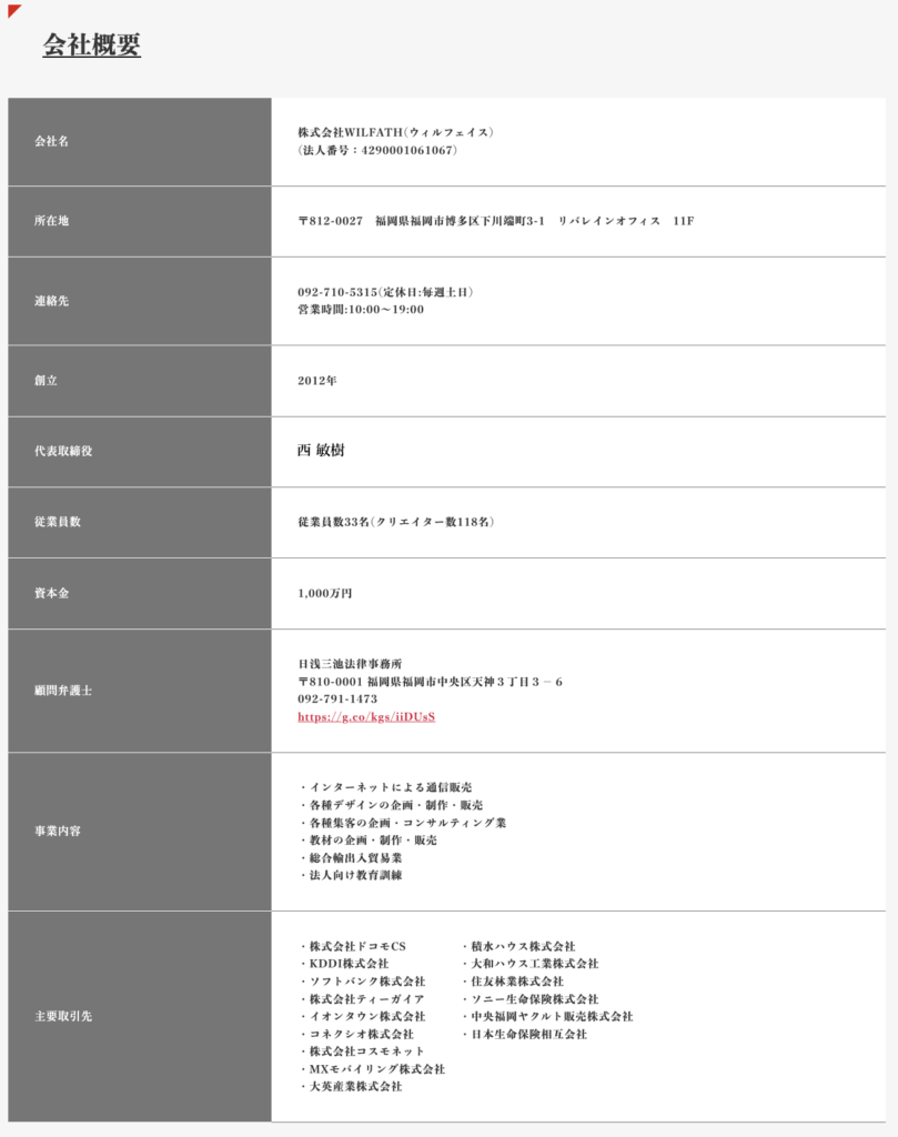 株式会社WILFATH｜西敏樹のホームページのスクリーンショット