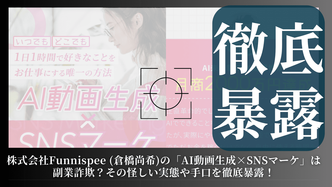 株式会社Funnispee (倉橋尚希)の「AI動画生成×SNSマーケ」は副業詐欺？その怪しい実態や手口を徹底暴露！