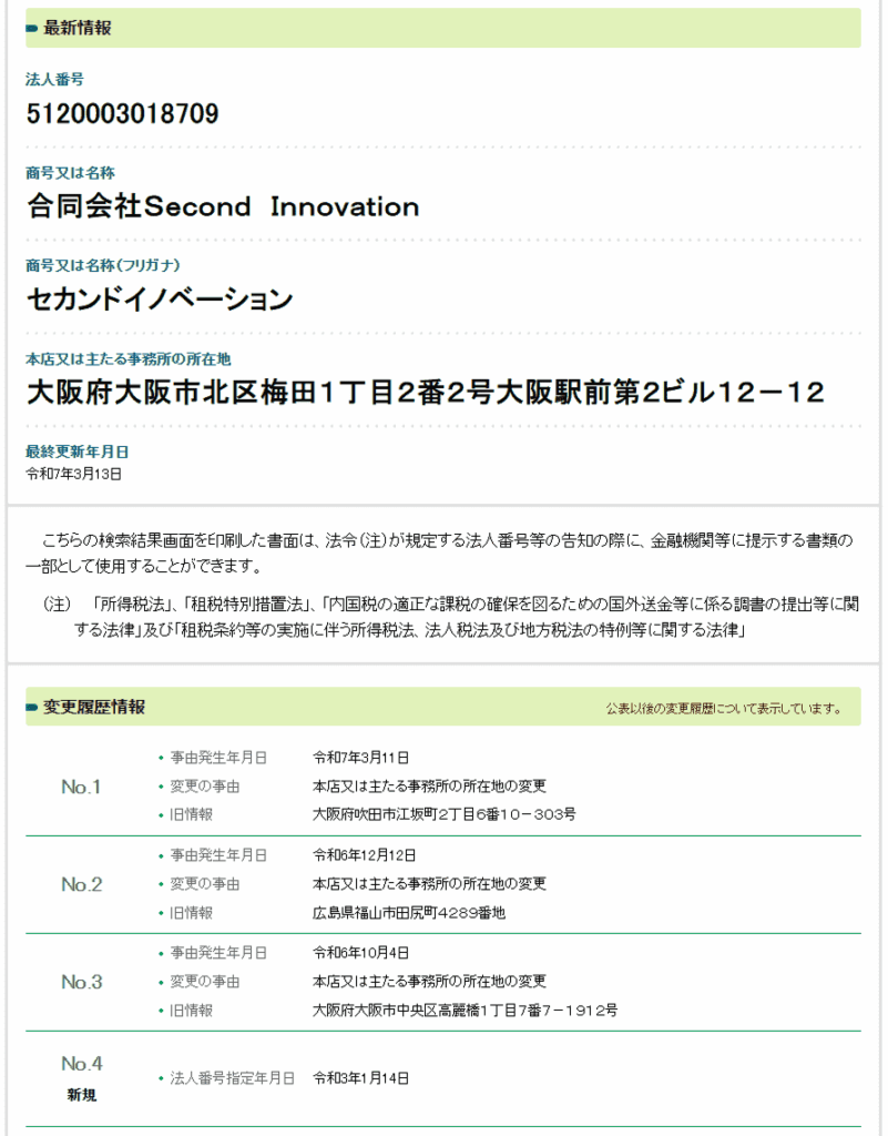 合同会社Second Innovationの会社情報